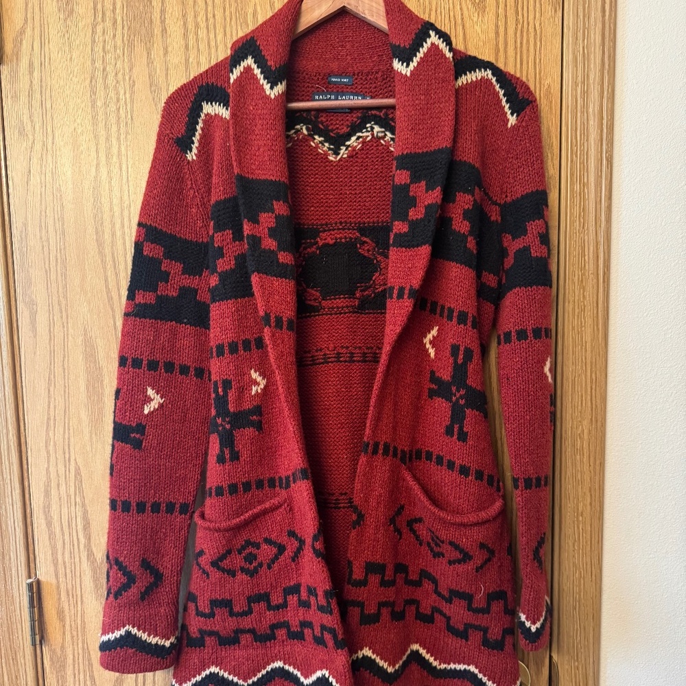 Vintage Ralph Lauren Cardigan Southwestern Hand Knit Sweater Coat Wool M